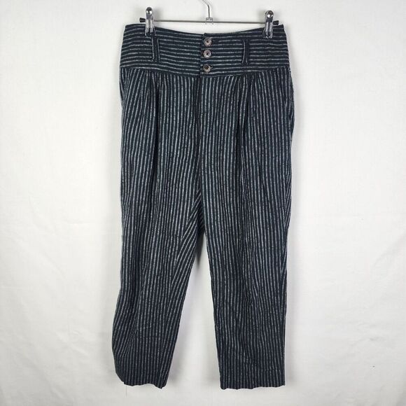 Sundance amelia pinstripe linen blend pleated trouser pants black white size P4 - Picture 2 of 7